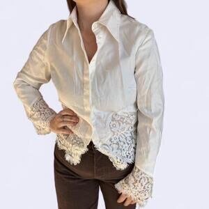 Vintage white cotton blouse lace details women's US 6